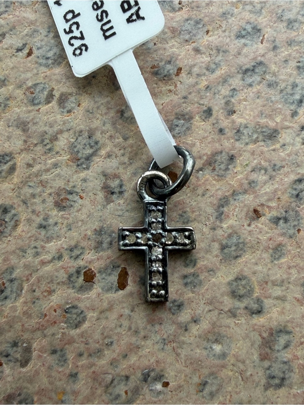 Sterling Silver Cross Charm Pendant with Diamonds